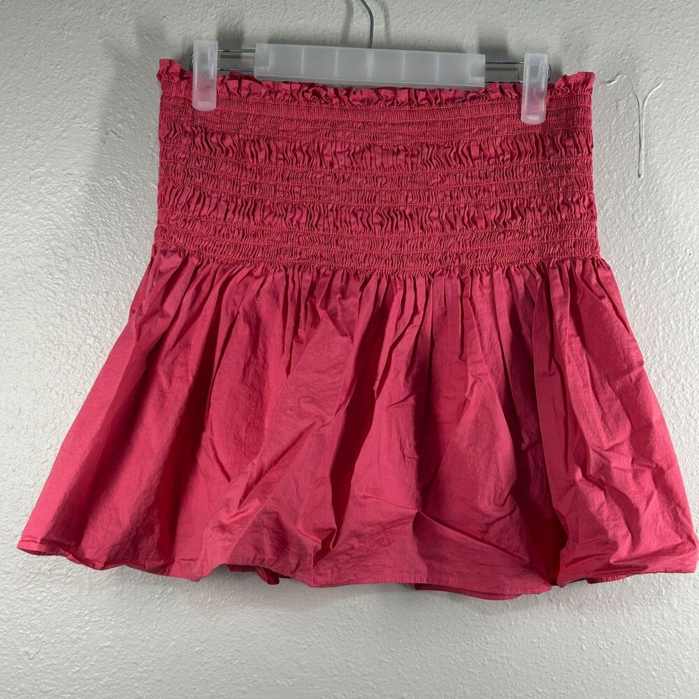 DO+BE Skirt Womens M Pink Smocked Waist Mini Cotton Lined Tiered Flowy Summer